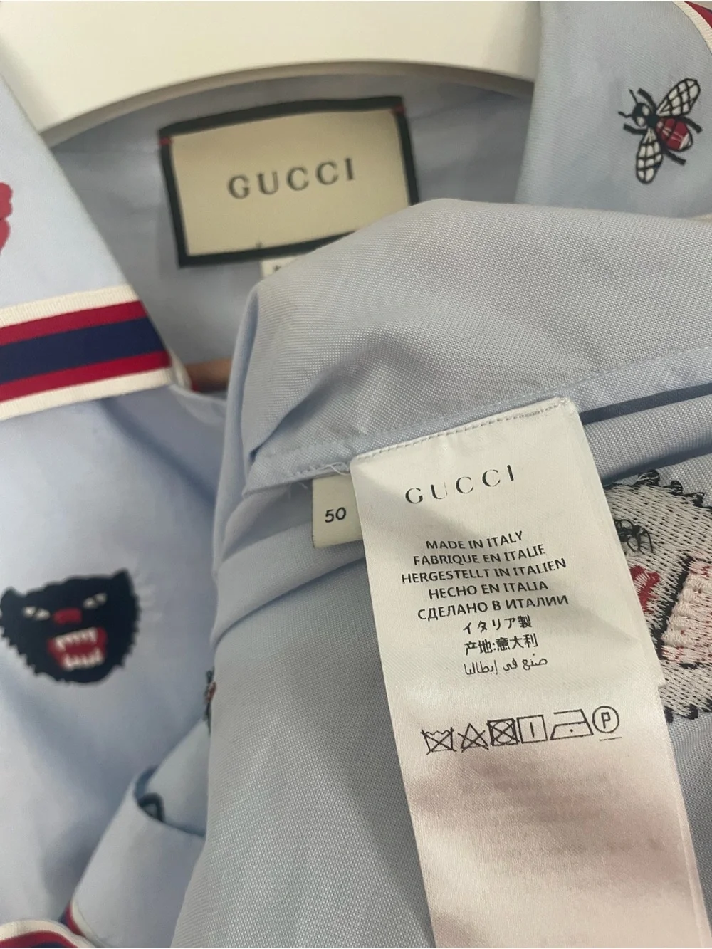 Gucci Light Blue Embroidery Bowling Shirt